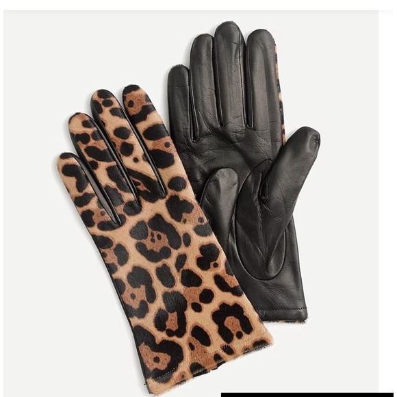 J. Crew Accessories - NWT J. Crew Italian calf hair leather gloves in leopard print Size Small